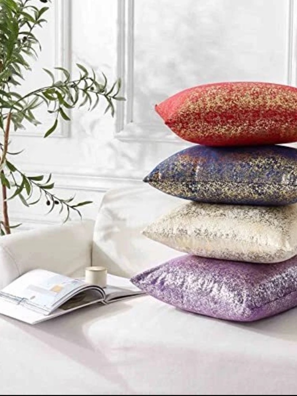 New! Shimmery Gold Sequin Throw Pillows Covers- Set of 2 - Picture 7 of 7
